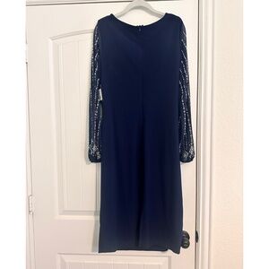 NWT MARINA Navy  Long Sleeve Side Drape Sheath Dress sz16